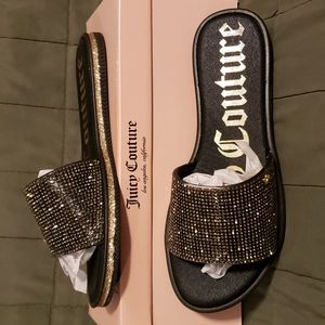 JUICY COUTURE BLING GOLD BLACK YIPPY SANDALS 7